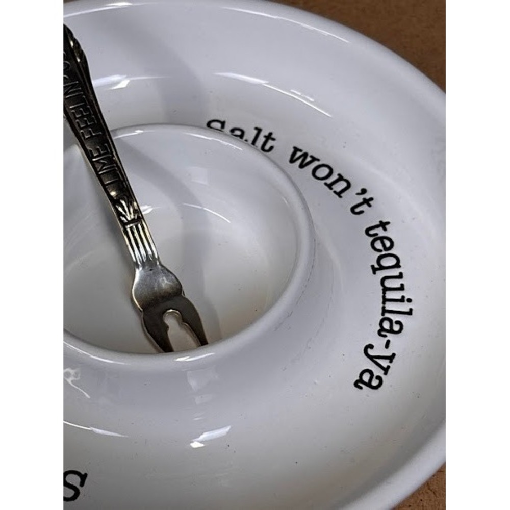 Mud Pie Salt Won't Tequila-ya Ceramic Serving Set with Lime Feelin Good Fork - Picture 7 of 7
